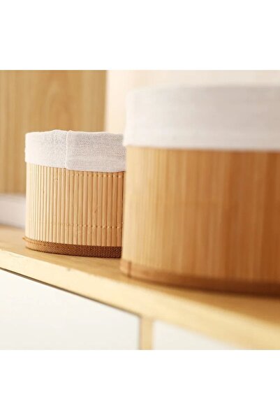 BLUE SİDE 3Lü Pinterest Stil Bambu Sepet Çok Amaçlı Kullanım Bambu Hasır Sepet