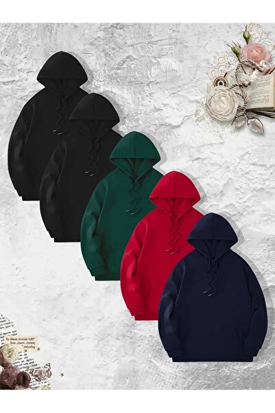 EYAX MODA 5'li Paket Büyük Beden Kapüşonlu Sweatshirt - Unisex Sweatshirt