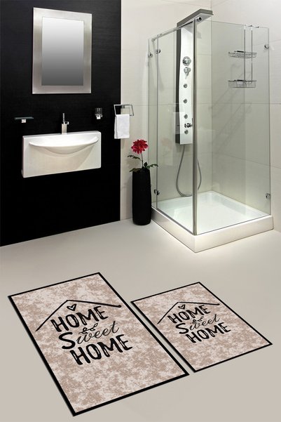 EY HOME Digital Washable Non-Slip Home Sweet Written Double-Sided Bathroom Carpet Mat Toilet Set