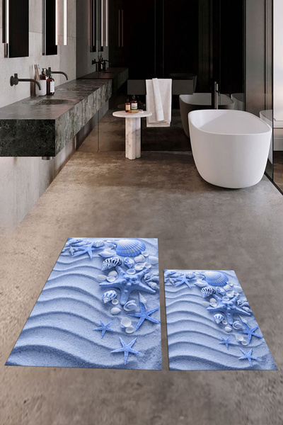 EY HOME Σετ τουαλέτας 3D με τύπωμα που πλένεται αντιολισθητικό μοντέρνο διπλό χαλάκι μπάνιου