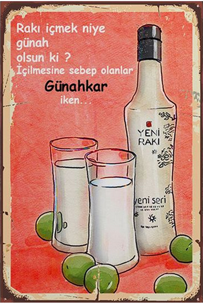 hediyeniburadabul Raki Designed Wooden Poster