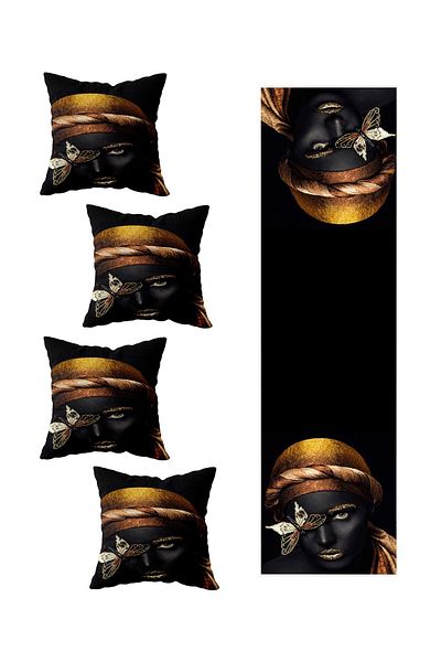 on the clouds Black Women's Living Room Kitchen Table - Set of 4 Decorative Throw Pillow Covers and Runner
