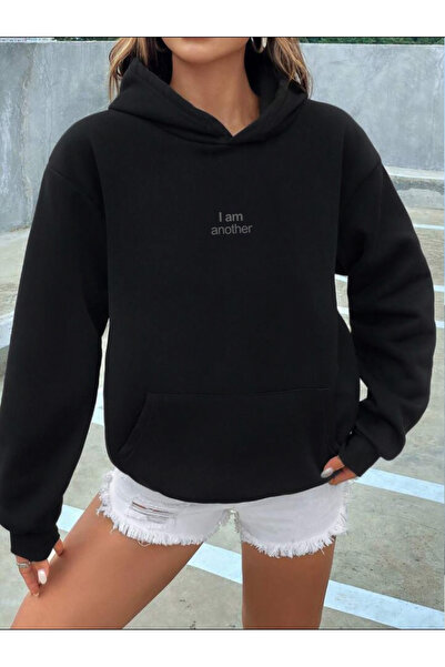 offsidesign Унисекс суичър с качулка с голям размер - I Am Another Printed Sw...