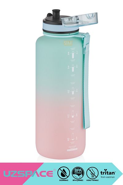 Uzspace 1500ml New - Motivational Tritan Water Bottle with Dual Colors, Leak-Proof, BPA Free, Lockable Lid