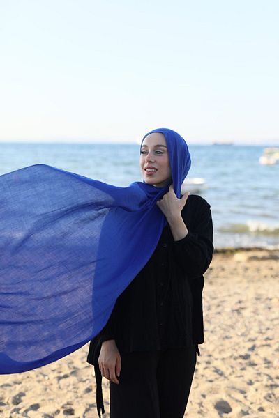 Modakaşmir Saks Blue Neo βαμβακερό σάλι