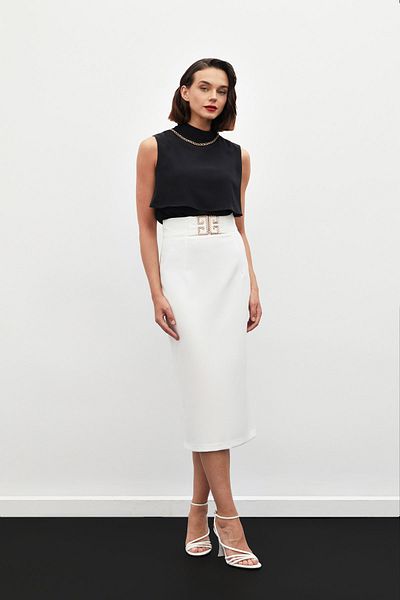 Sateen Fusta creion cu detaliu accesoriu - ECRU