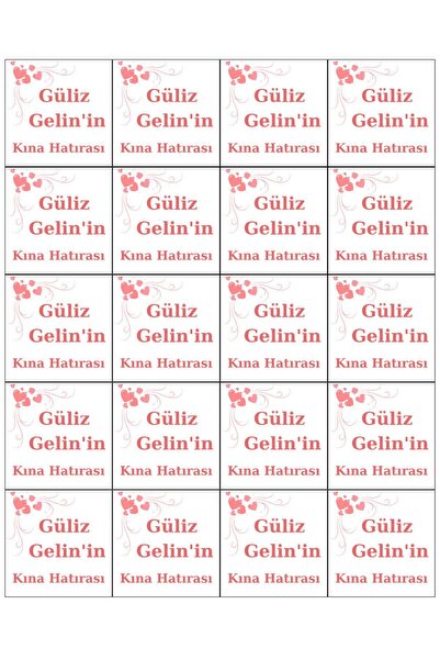 Butenin Atölyesi İsme özel kına hatırası Sticker, etiket (4cm x 4cm), 20 adet