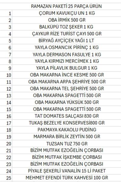 Yayla Ramazan paketi kumanya yardım gıda erzak kolisi lüks paket 25 parça ürün