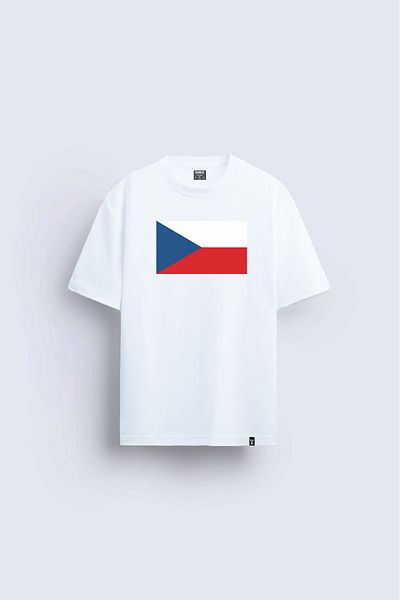 Darkia Tricou alb - Tricou cu imprimeu cu steagul Cehiei, cu croiala relaxata, cu decolteu