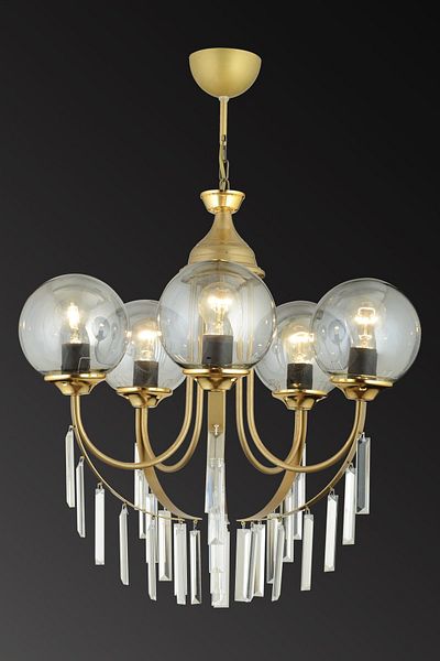 KARDELEN AYDINLATMA AVİZE Antique Irmak 5-Piece Smoked Glass Luxury Upward Facing Crystal Stone Chandelier
