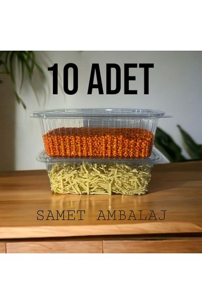 SAMET AMBALAJ Plastic Leakproof Container 1000 Gr Cc Disposable Disposable Plastic Bowl with Lid 10 Pieces