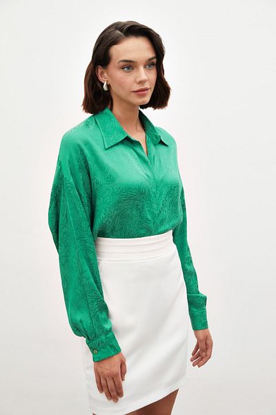 Sateen Patterned Loose Shirt - Green