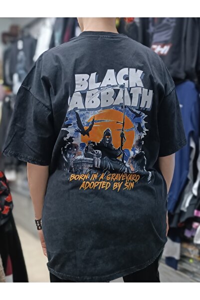 Köstebek Unisex Oversize T-shirt - Πλενόμενο ύφασμα Black Sabbath