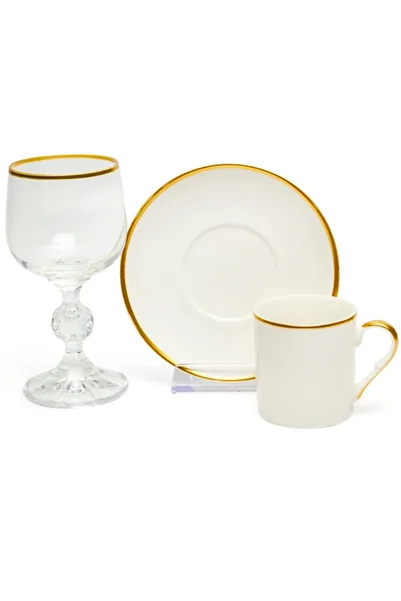 LEONARTE CASA Plain Gold Coffee Cup Set for 2 + Plain Gold Coffee Water Cup Circle
