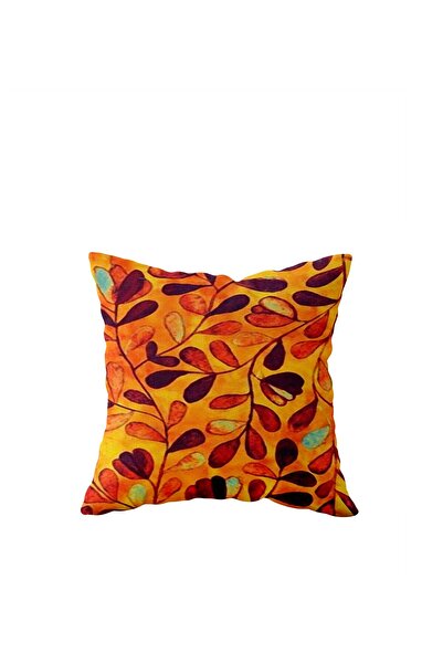 Pelangi Double Sided Orange Leaf Pattern - Hidden Zipper Pillowcase Throw Pil...