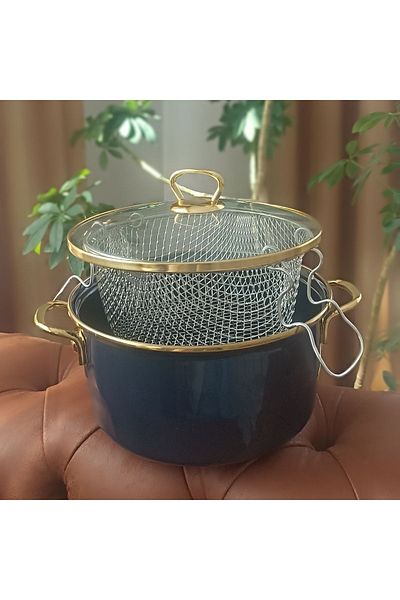 EBRULİEMAYE Smoked Gray 24 Cm Enameled Gold Fryer Roast Milk Yogurt Pot