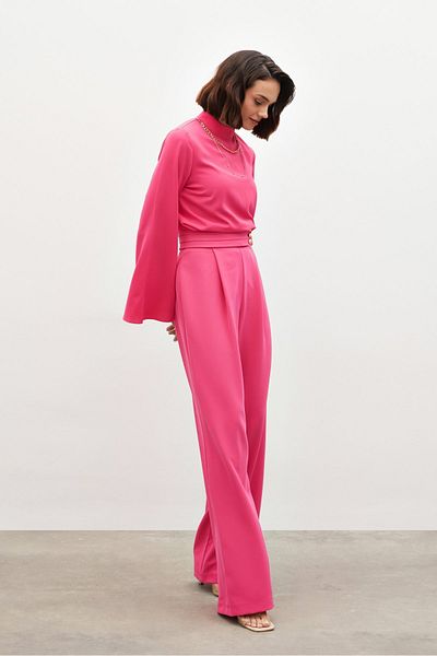 Sateen Pink Waist Detailed Trousers