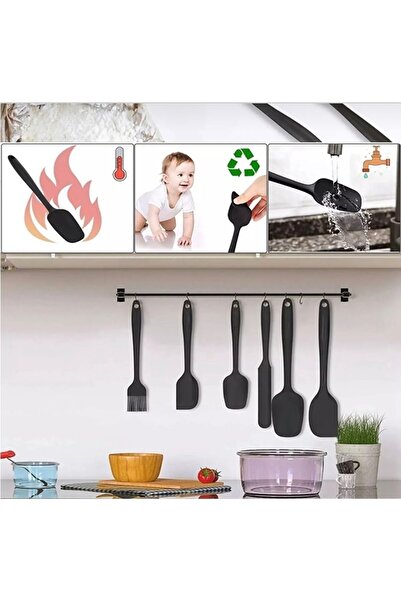 M Mimoza Park Heat Resistant Fireproof Non-Stick Silicone Spatula Set 6 Pieces