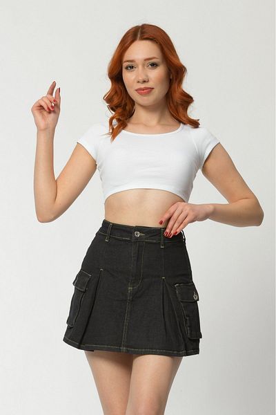 What's Up Fustă mini din denim cu buzunar Whatsup - Antracit