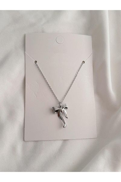 Planet Butik Silver Color Bow Necklace