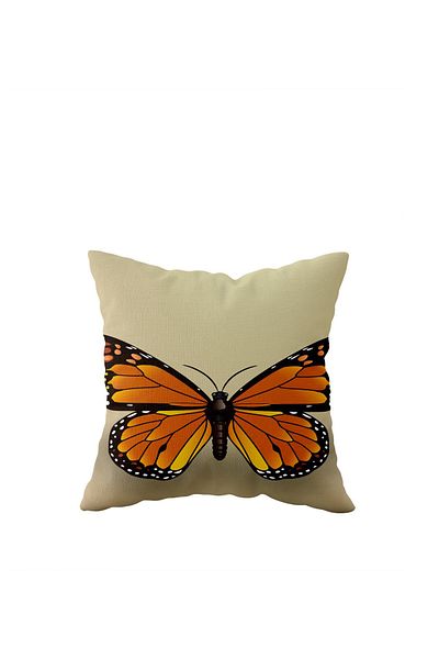 on the clouds Vintage Orange Butterfly Patterned Double Sided Pillow Case - Hidden Zipper Throw Pillow Seat Pillow
