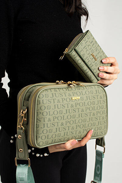 Just Polo Kadın Suya Dayanıklı Baskı Desenli 5 Bölmeli Çapraz Çanta Omuz Çantası ve Cüzdan Kombini TR3502