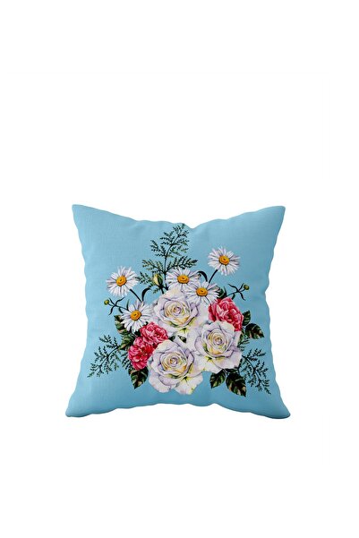 Pelangi غطاء وسادة بنمط الورد الأزرق على الوجهين - وسادة مقعد بسحاب مخفي