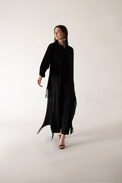 Sowit Tassel Black Tasseled Abaya and Inner Dress