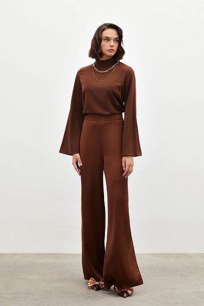 Sateen Spanish Necklace Blouse - Brown