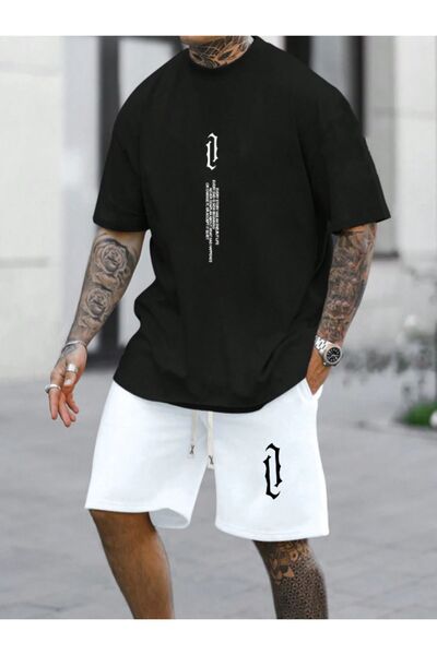 MEİLİFENG Set de tricou cu pantaloni scurți unisex cu imprimeu vertical