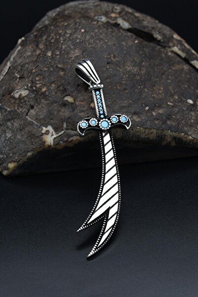 Prestige Hz. Ali Zülfikar Kılıcı Turkuaz Firuze Taş Süslemeli Kolye Ucu 925 A...