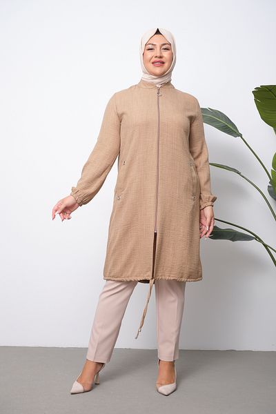 OKTAYUSTA COLLECTİON Belmando Linen Summer Hooded Ferace - Βαμβακερό
