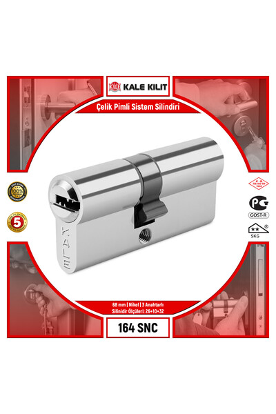 Kale Kilit Steel Pin System Cylinder |   164 Snc |   68 mm |   Nickel |   3 w...