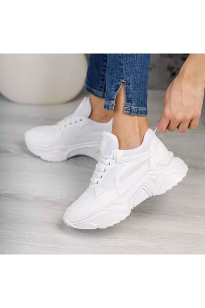 FLORİN Pantofi de damă Afilli, alb, cu talpă groasă, plimbare zilnică, antrenament ocazional, pantofi sport în aer liber