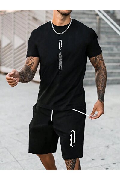 MEİLİFENG Colorful Vertical Printed Unisex Shorts T-shirt Set