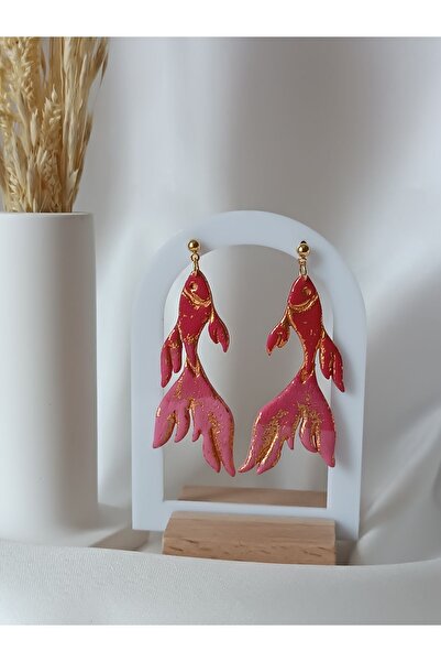 La fee aksesuar أقراط بوليمر كلاي بنمط سمكة بيتا باللون الأزرق والوردي - تصمي...