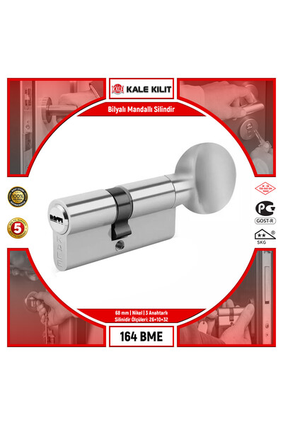 Kale Kilit Ball Latch Cylinder |   164 Bme |   68 mm |   Nickel |   3 with Ke...