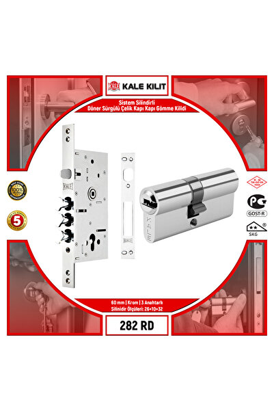 Kale Kilit Sistem Silindirli Döner Sürgülü Çelik Kapı Kapı Gömme Kilidi | 282 RD | 60 mm | Krom | 3 Anahtarlı