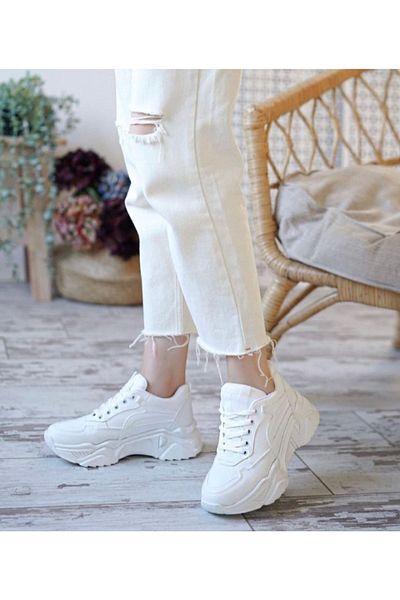 FLORİN Pantofi de damă Afilli, alb, cu talpă groasă, plimbare zilnică, antrenament ocazional, pantofi sport în aer liber