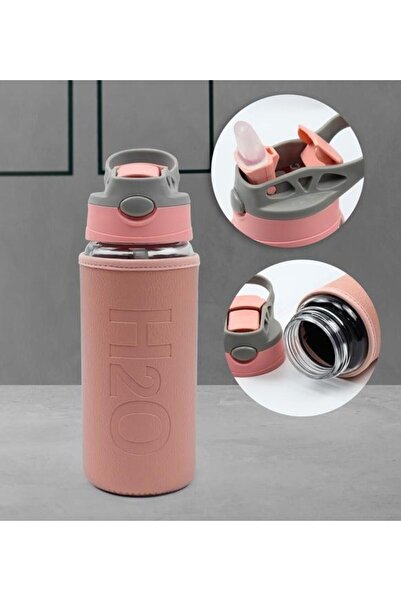 jetlegelsin H2O Deri Kılıflı Pipetli 500 ml Cam Matara