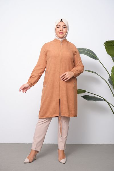 OKTAYUSTA COLLECTİON Belmando Linen Summer Hooded Ferace - Cotton