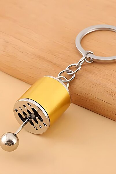 ŞEN AKSESUAR Sarı Renk Hareketli Araba Manuel Vites Anahtarlık Altı Hız Dişli Shifter Topuzu Metal Anahtarlık