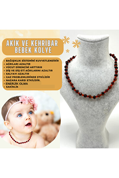 YILDIZ DOĞAL TAŞ SERTİFİKALI BEBEK AKİK ve KEHRİBAR KOLYE 35 CM UNİSEX