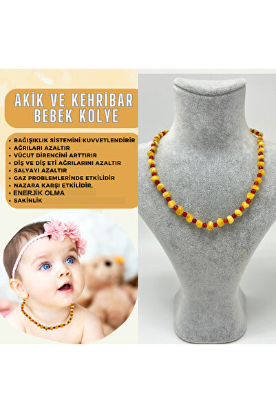 YILDIZ DOĞAL TAŞ SERTİFİKALI BEBEK AKİK ve KEHRİBAR KOLYE 35 CM UNİSEX