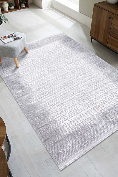 LİNOS HOME SİRİUS COLLECTION Gri Modern Saçaklı Yumuşak Dokuma Makine Halısı ...