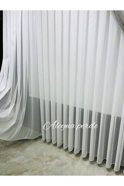 AleynaHome Snow Floor Striped Tulle Curtain Non-Ironing Regular Pleat