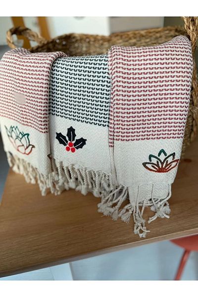 leillART Floral Patterned Cream Hand Face Towel - 100% Cotton 3-Piece Peaskin Pack