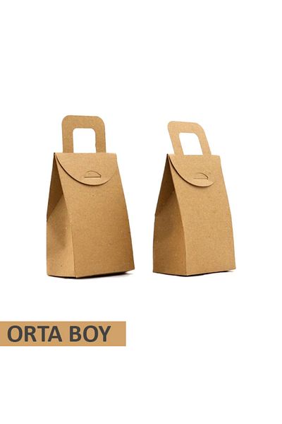 OLİ Art 25 Pieces Kraft Bag with Handles - Medium Size, for Cookie Box and Henna Holder
