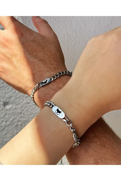 Harlofia Jewelry مجموعة سوار الرجل والقط - الخفاش الفولاذي
