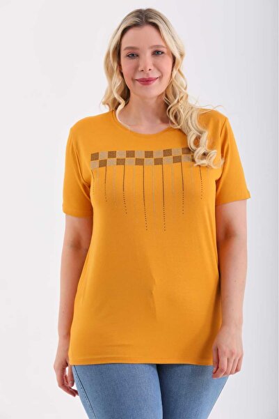 Noname Balanne Taşlı Likralı-Pamuklu Anne Penye Bisiklet Yaka Kısa Kollu Anne...